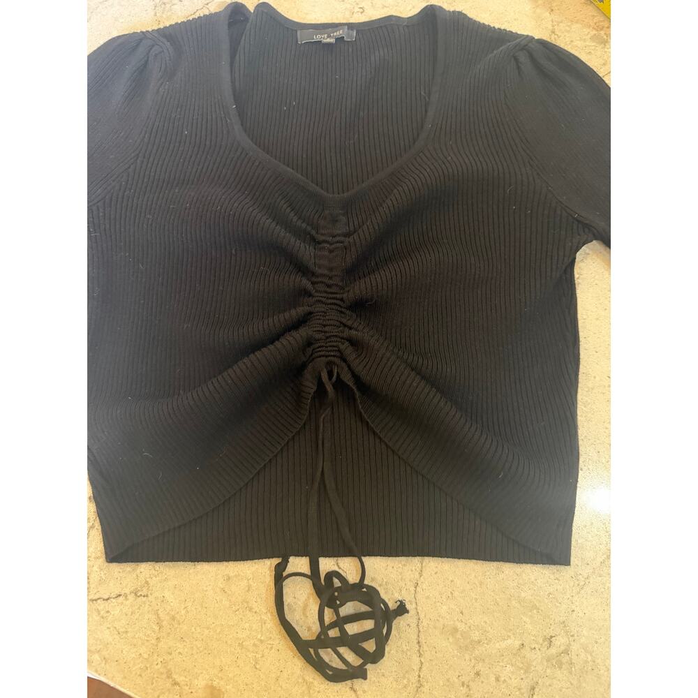 Love Tree Black Cinched Front Ribbed Crop Top - Size Small 🖤 - Picture 10 of 10